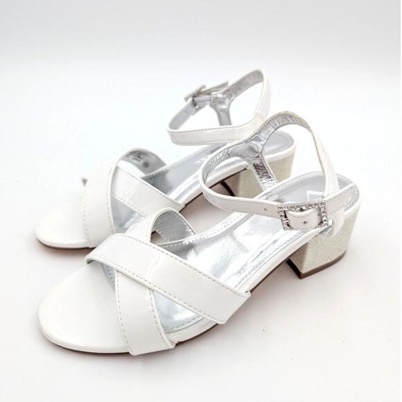 Nina Girls Crossover Ankle Strap Block Heel Sandals White Size US2M EU32.5 - Picture 1 of 16